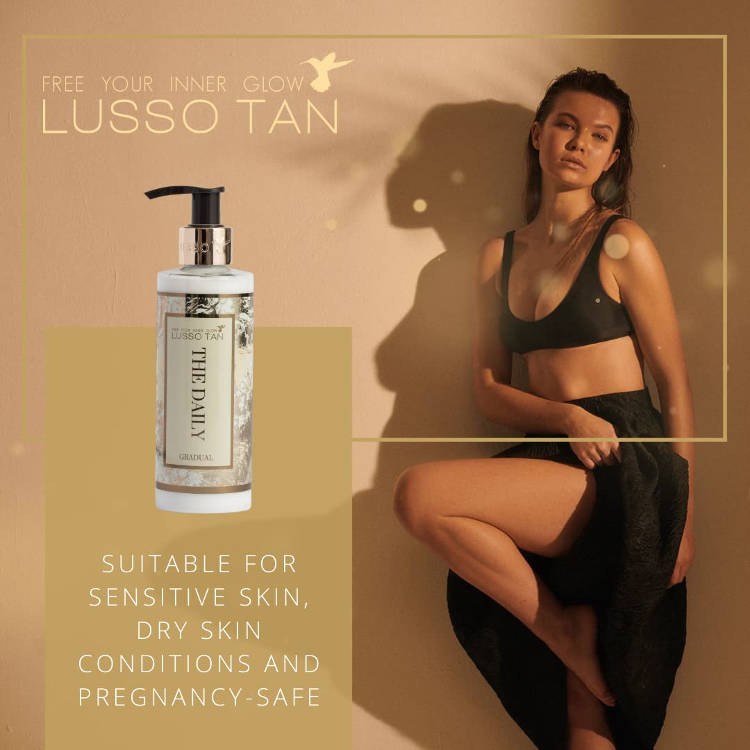 Lusso Tan Pregnancy-Safe Fake Tan Lotion - Helps Prevent Stretch Marks. Organic Vegan, Cruelty-Free Self Tan With Vitamins. Gradual, Fragrance Free Tanning Lotion For All Skin Types