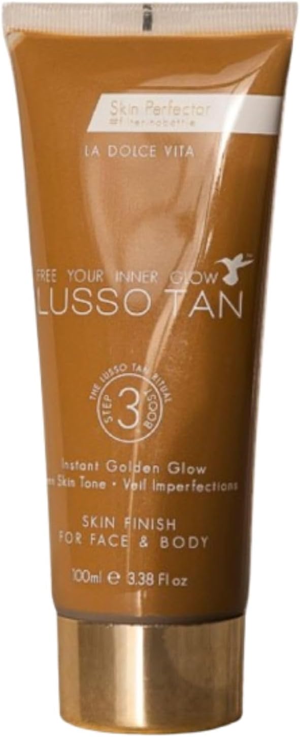 Lusso Tan Skin Perfector for Face and Body, 100ml, Organic, Vegan and Cruelty-Free Self-Tan Instant Glow. Covers Blemishes and Instant-drying. Streak-free, flawless finish.
