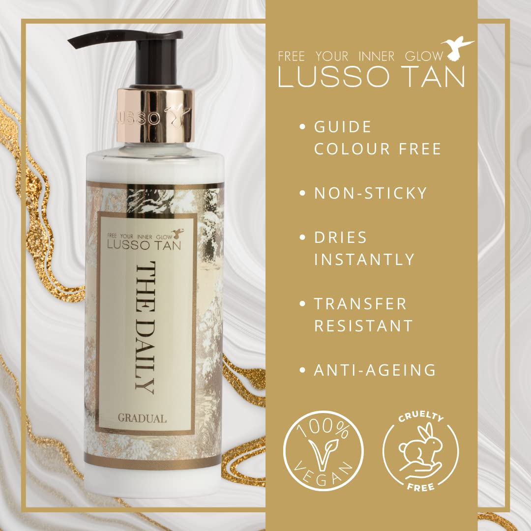 Lusso Tan Pregnancy-Safe Fake Tan Lotion - Helps Prevent Stretch Marks. Organic Vegan, Cruelty-Free Self Tan With Vitamins. Gradual, Fragrance Free Tanning Lotion For All Skin Types
