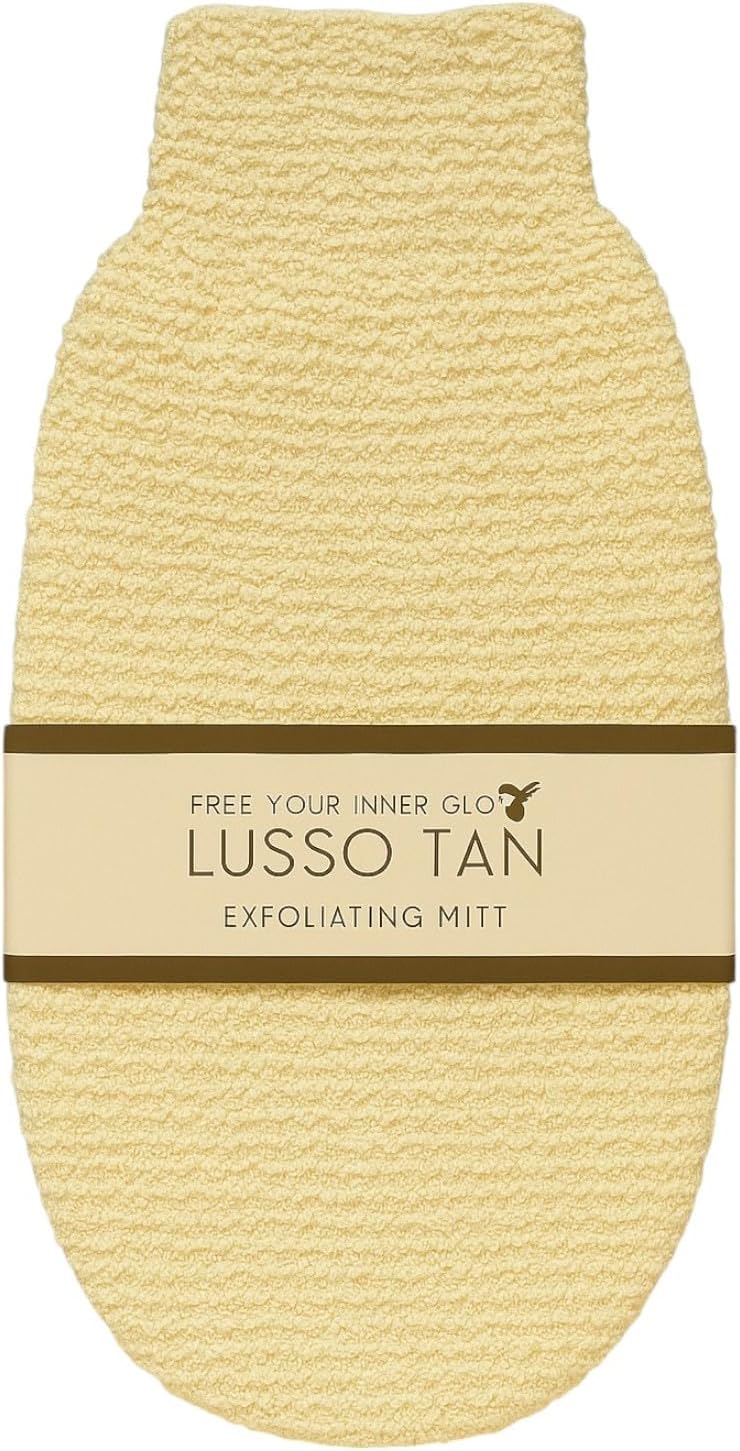 Bamboo Exfoliating Mitt by Lusso Tan. Body Scrub Exfoliator for Bath or Shower. Wash and Brush Tan from your Body and Face With Scrubber Mitten. Eco Friendly, Cleansing Dead Skin Remover.
