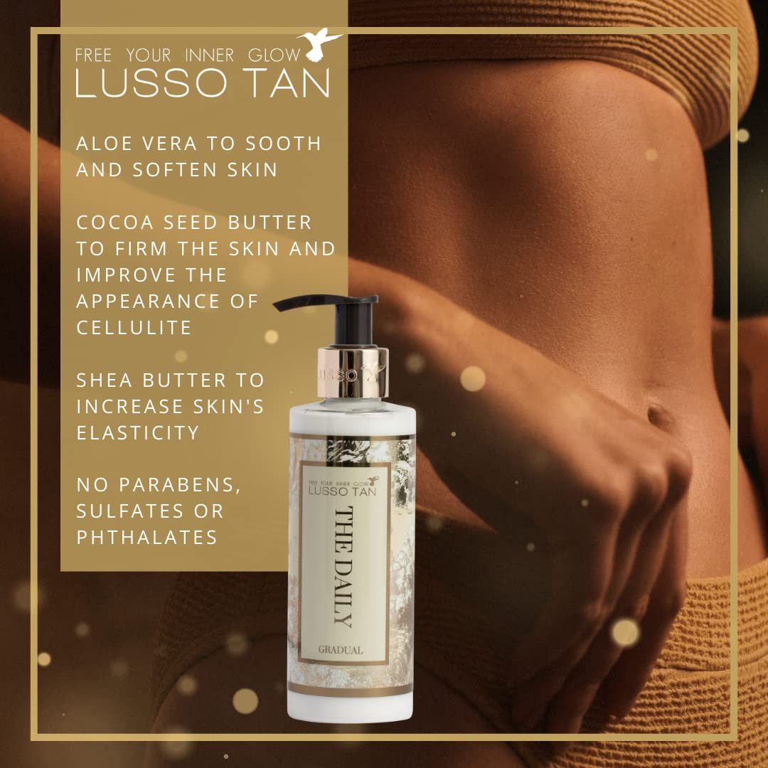 Lusso Tan Pregnancy-Safe Fake Tan Lotion - Helps Prevent Stretch Marks. Organic Vegan, Cruelty-Free Self Tan With Vitamins. Gradual, Fragrance Free Tanning Lotion For All Skin Types