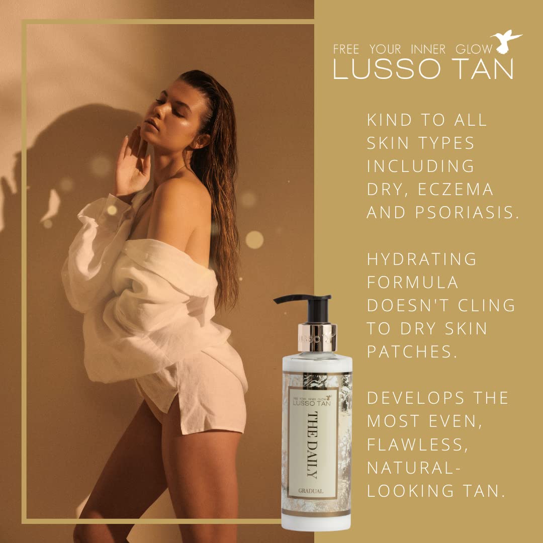 Lusso Tan Pregnancy-Safe Fake Tan Lotion - Helps Prevent Stretch Marks. Organic Vegan, Cruelty-Free Self Tan With Vitamins. Gradual, Fragrance Free Tanning Lotion For All Skin Types