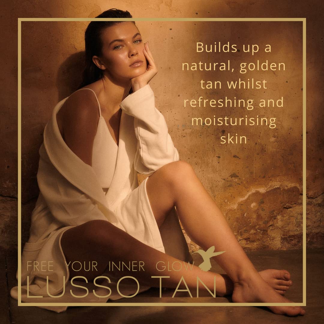 Lusso Tan Golden Glow Mist for Face and Hands – Light, Organic, Vegan and Cruelty-Free Tinted Gradual Self-Tanning Spray in Natural Golden Tan with Vitamins. Instant-drying, Streak-Free.
