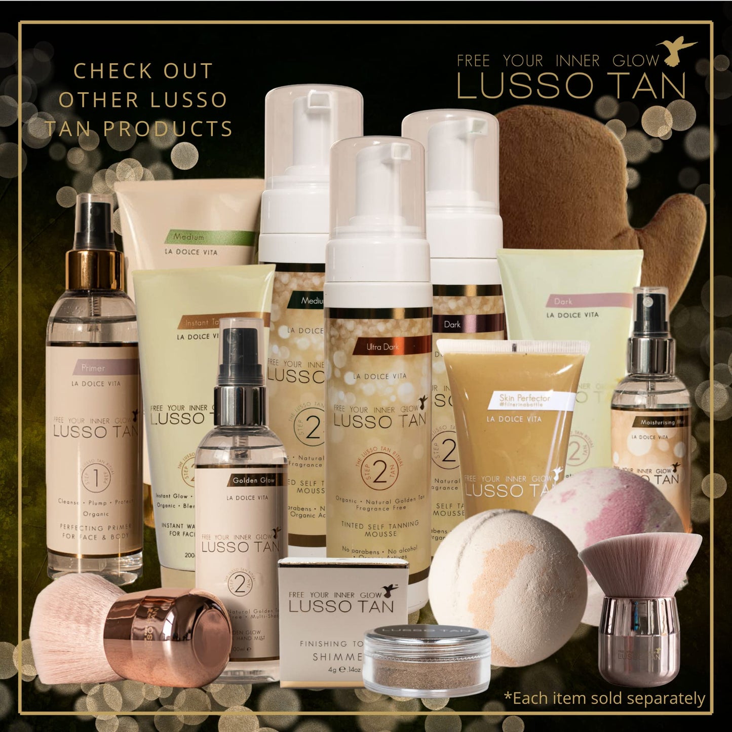Lusso Tan Golden Glow Mist for Face and Hands – Light, Organic, Vegan and Cruelty-Free Tinted Gradual Self-Tanning Spray in Natural Golden Tan with Vitamins. Instant-drying, Streak-Free.