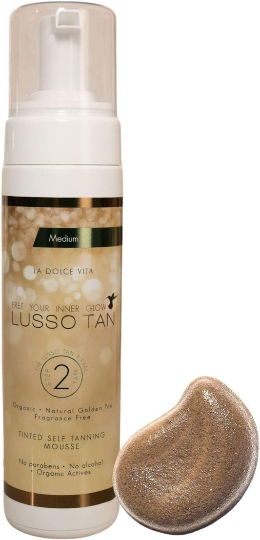 Professional Medium Self Tanning Mousse - By Lusso Tan. Organic, Vegan, Cruelty-Free False Tan. Instant-drying.