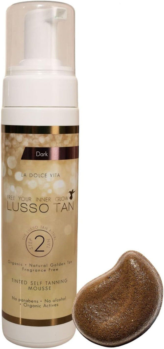 Professional Dark Self Tanning Mousse - By Lusso Tan. Organic, Vegan, Cruelty-Free False Tan. Instant-drying. Streak-free, Flawless Finish Fake Tan.