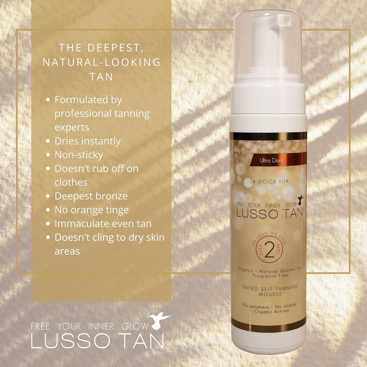 Professional UltraDark Self Tanning Mousse - By Lusso Tan. Organic, Vegan, Cruelty-Free False Tan. Instant-drying. Streak-free, Flawless Finish Fake Tan. (Copy)