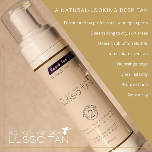 Lusso 'Rapid' Self Tan Mousse for Face and Body – Organic, Vegan and Cruelty-Free, False Tanning Body Mousse. Instant-drying.