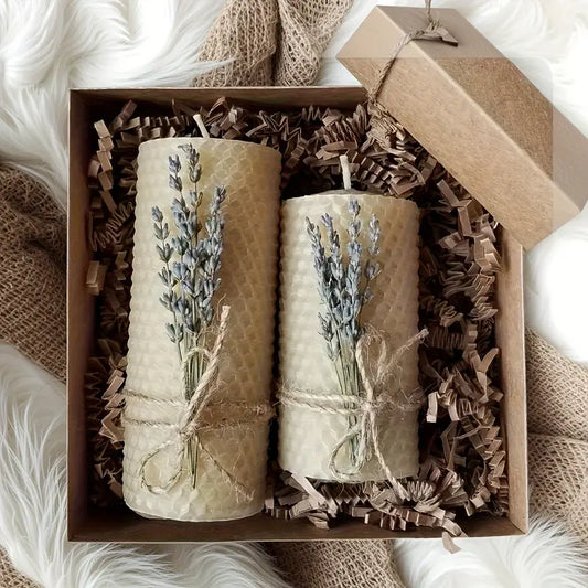 2pcs Lavender Scented Beeswax Candle Set, Romantic Gift Box – Ideal for Couples, Celebrations & Home Decor