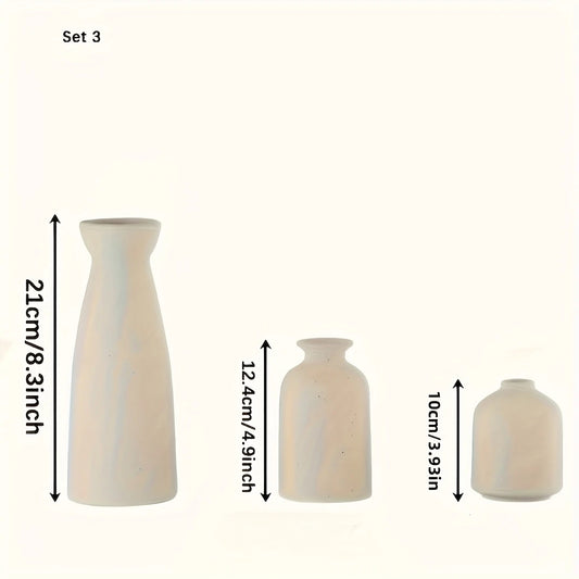 3pcs Beige Ceramic Vase Set, Modern Decorative Vases