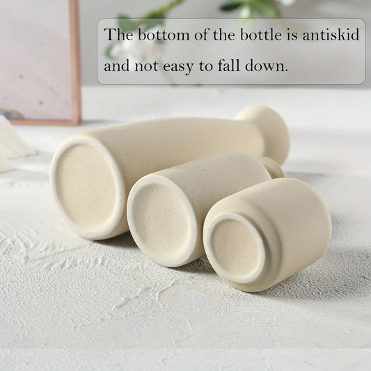 3pcs Beige Ceramic Vase Set, Modern Decorative Vases